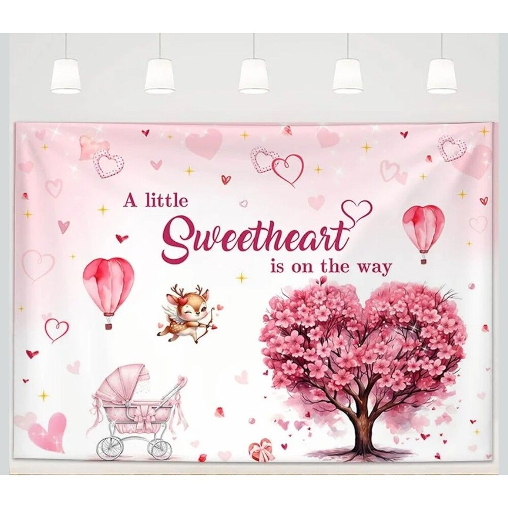 MEHOFOND 7x5ft Valentine's Day Baby Shower Backdrop for Girl, A Little Girl New
